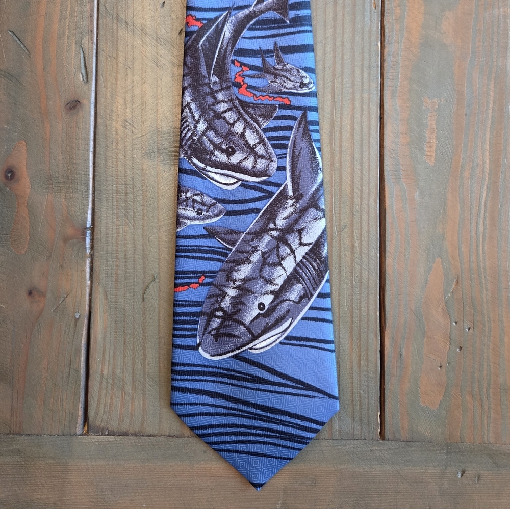 A-Rodgers Blue Shark Pattern Necktie Men's Gift, 1997 Vintage, LNWOT